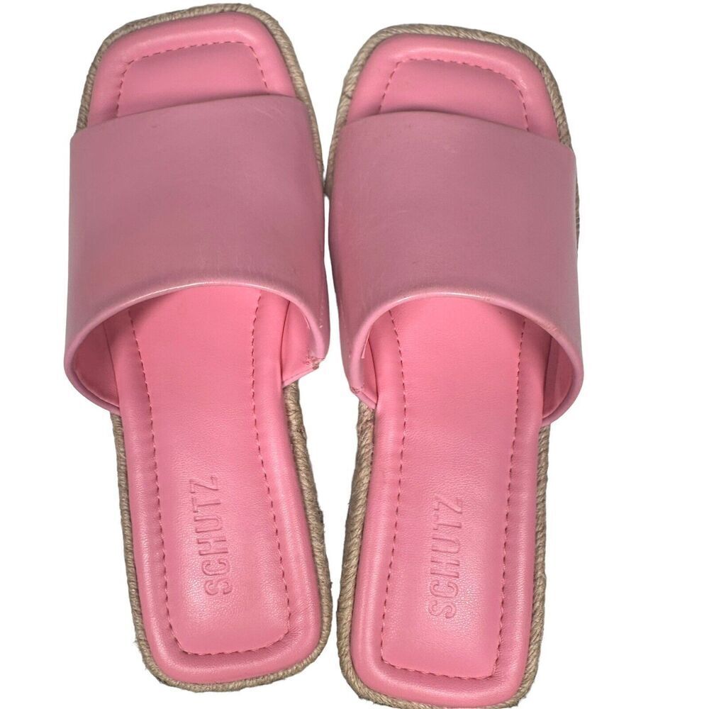 SCHUTZ Corah Block Heel Espadrille Slide Sandals Women's 7B Club Rose Slip On